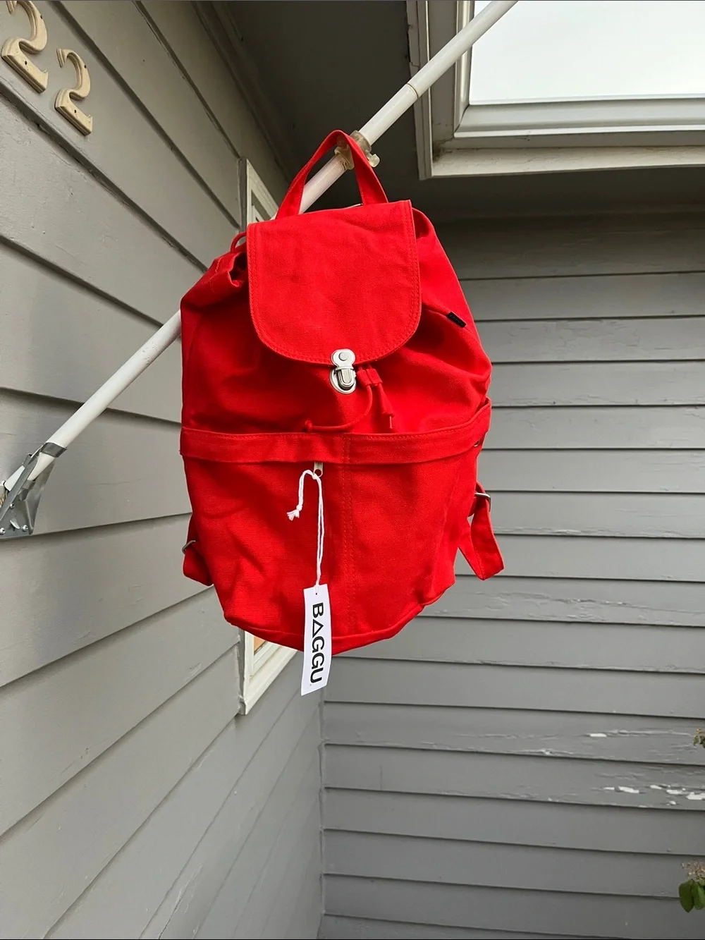 BAGGU Bright Red Canvas Backpack with Flap